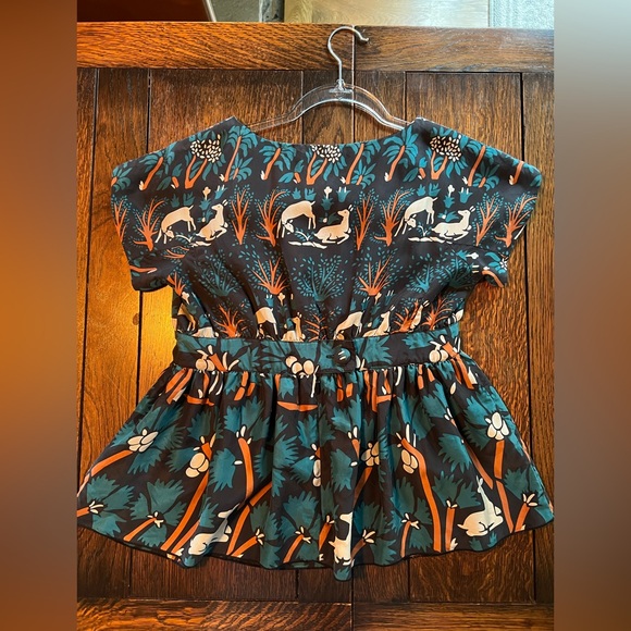 Anthropologie Anna Sui Silk Peplum Deer Blouse 4 - Picture 2 of 7